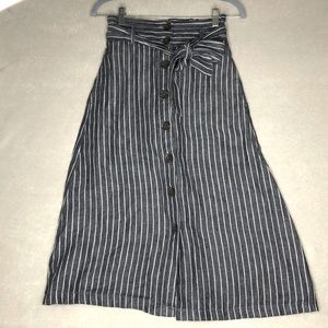 Christian Siriano 100% Linen Striped Midi Skirt
